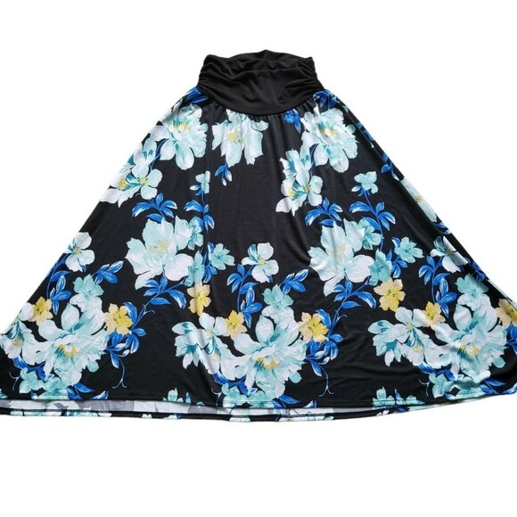 Apt 9 Womens Black Blue Floral Polyester Elastic Waist A Line Skirt Size Small - Picture 2 of 12